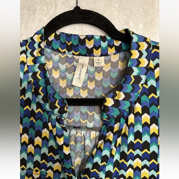 tacera women green Zig Zag Print button up shirt dress size L - Picture 7 of 16